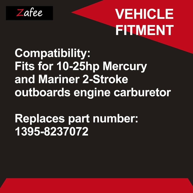 zafee 1395-8237072 مجموعة إصلاح وتجديد الكربوراتور تناسب محركات مركاتي ومارينر 2-الضرب 10-25 حصان خارجية - Image 5